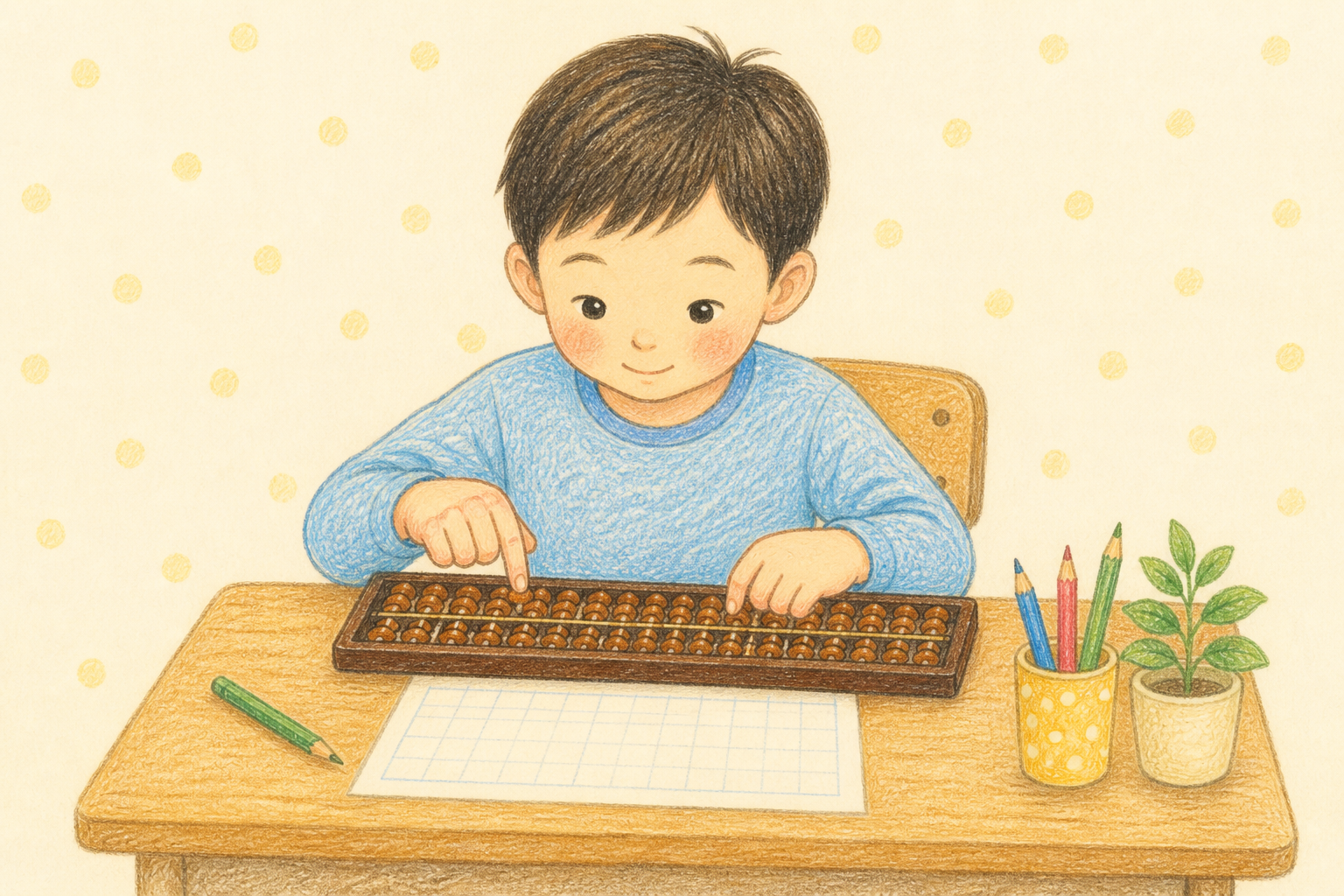 そろばんを使って学ぶ子ども
